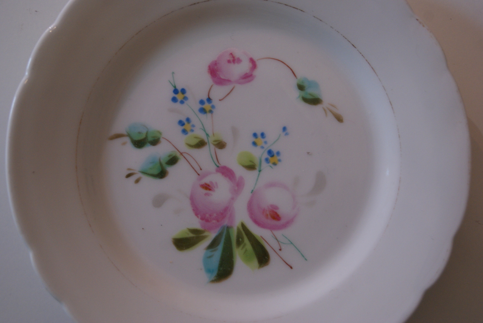 Fraureuth plate with bouquet, roses with blue flowers and leaves