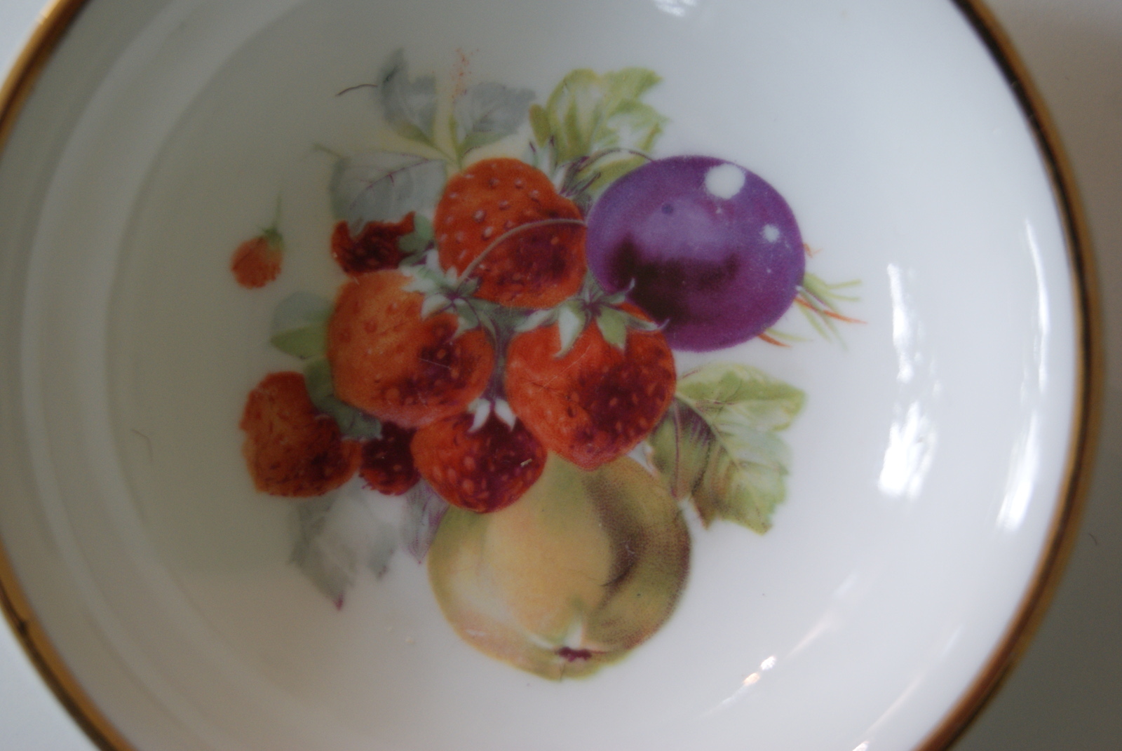 Porsgrund bowl with fruits - plums, pears and strawberries