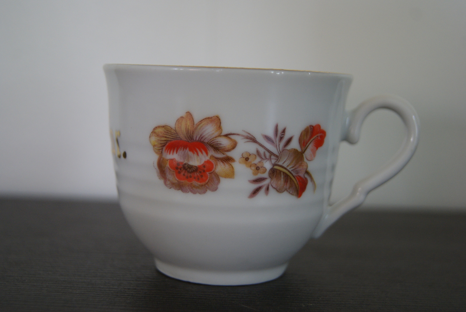 Porsgrund coffee cup with flowers for Bestefar