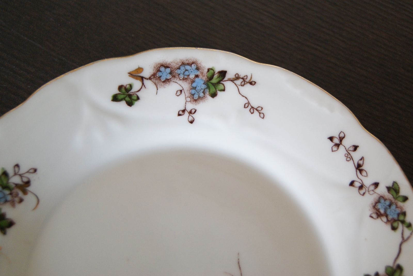 Porsgrund plate with blue flowers leaves and relief