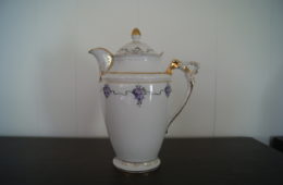 Niedersaltzbrunn Hermann Ohme chocolate pot with relief, blue flowers and gold decor
