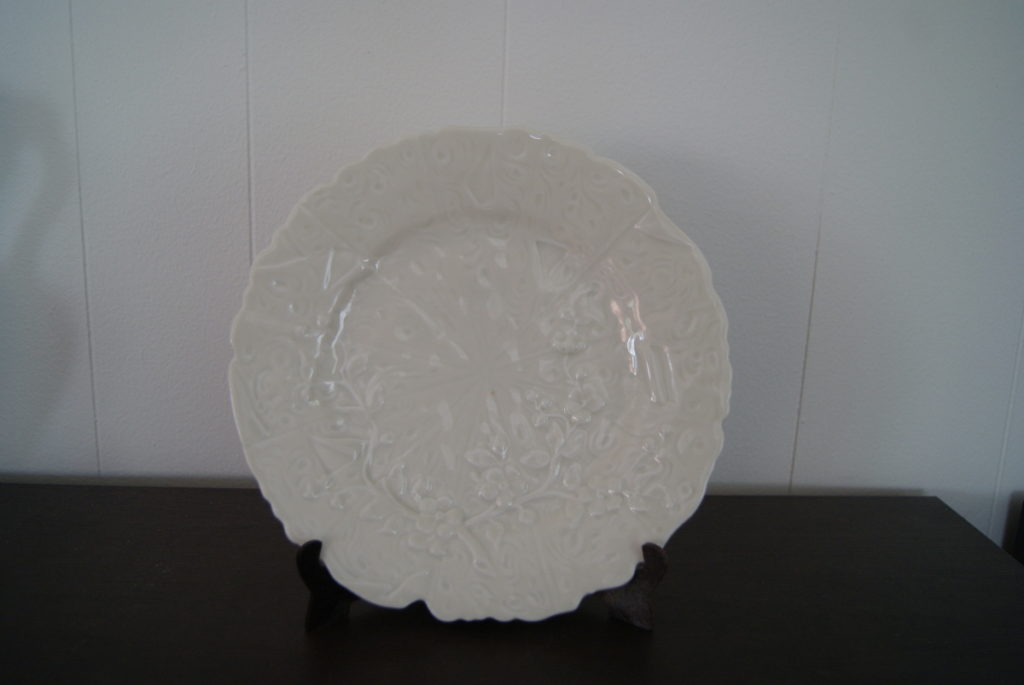 Porsgrund ivory colored dish (plate) with flowers relief