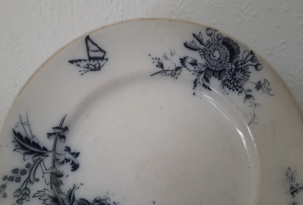 Egersund plate with blue flowers, dragonfly and butterfly