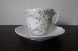 Porsgrund coffee cup with saucer with green flowers and leaves