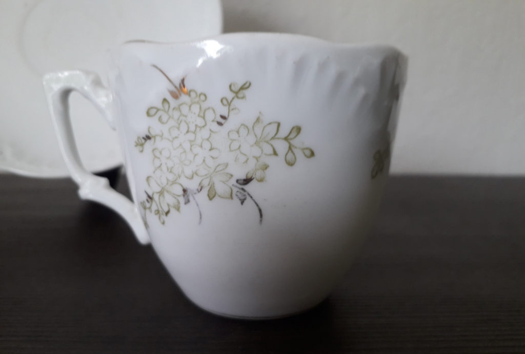 Porsgrund coffee cup with saucer with green flowers and leaves