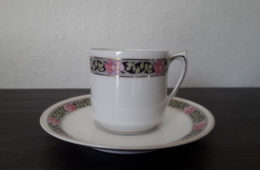 Waldenburg – Altwasser coffee cup and saucer with art nouveau decor with pink flowers and leaves