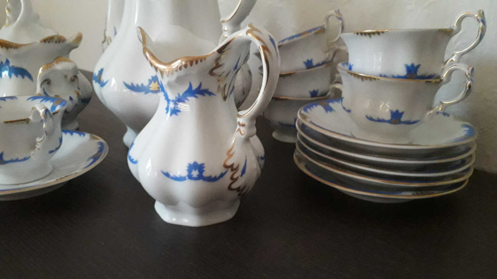 Waldenburg - Altwasser pot, sugar bowl, jug, cups and saucers with blue decor