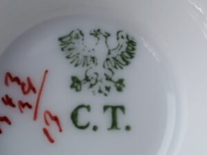 C. Tielsch and Company (C.T.) trykt stempel, Waldenburg – Altwasser, Tyskland (Polen). 1890 – 1914